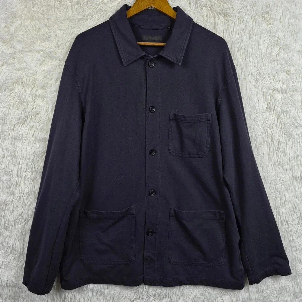 Uniqlo U Lemaire Mens XL Navy Blue Cotton Jersey Chore Jacket Utility